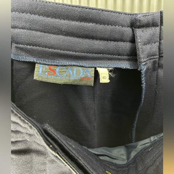Women’s Vintage Escada Blue Viscose Leather Designer Trousers Pants Size 40 - Picture 3 of 4